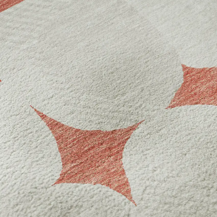 8' Salmon And Ivory Abstract Geometric Washable Round Rug With UV Protection Photo 8