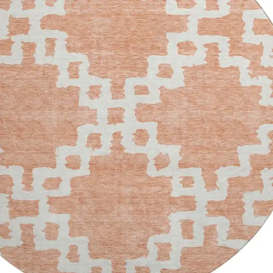 8' Salmon And Ivory Abstract Geometric Washable Round Rug With UV Protection Photo 3