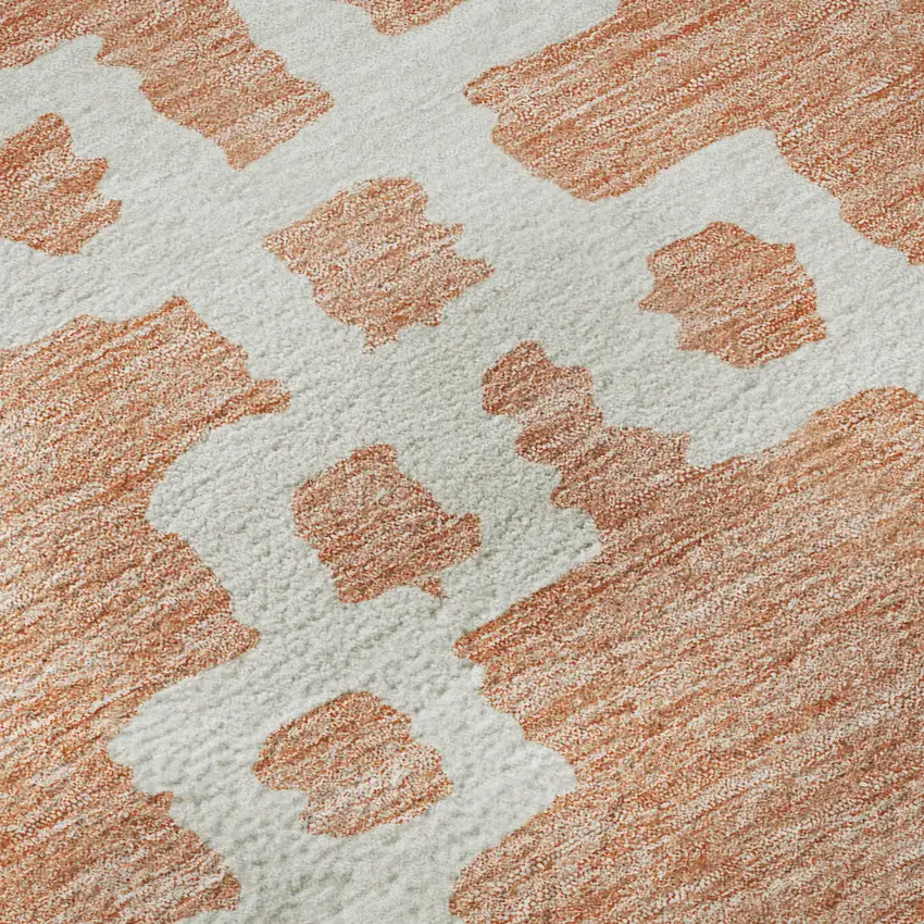 8' Salmon And Ivory Abstract Geometric Washable Round Rug With UV Protection Photo 9