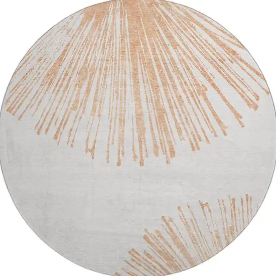 8' Salmon And Ivory Abstract Washable Round Rug With UV Protection Photo 3