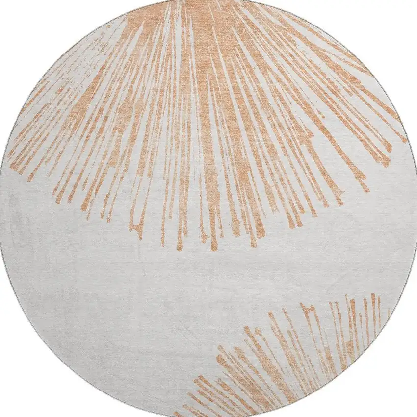 8' Salmon And Ivory Abstract Washable Round Rug With UV Protection Photo 3