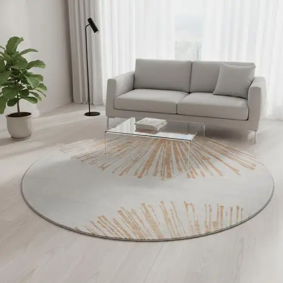 8' Salmon And Ivory Abstract Washable Round Rug With UV Protection Photo 2