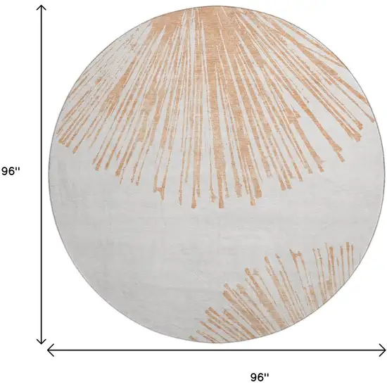 8' Salmon And Ivory Abstract Washable Round Rug With UV Protection Photo 9