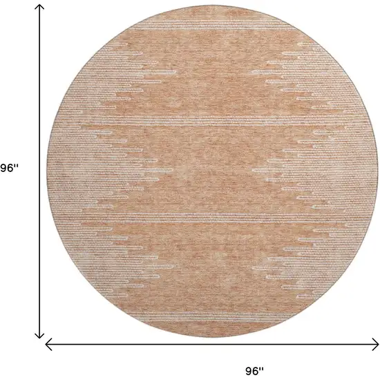 8' Salmon And Ivory Abstract Washable Round Rug With UV Protection Photo 3