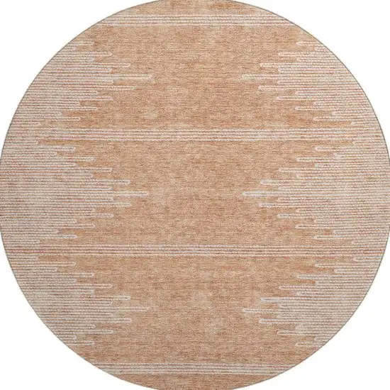 8' Salmon And Ivory Abstract Washable Round Rug With UV Protection Photo 3