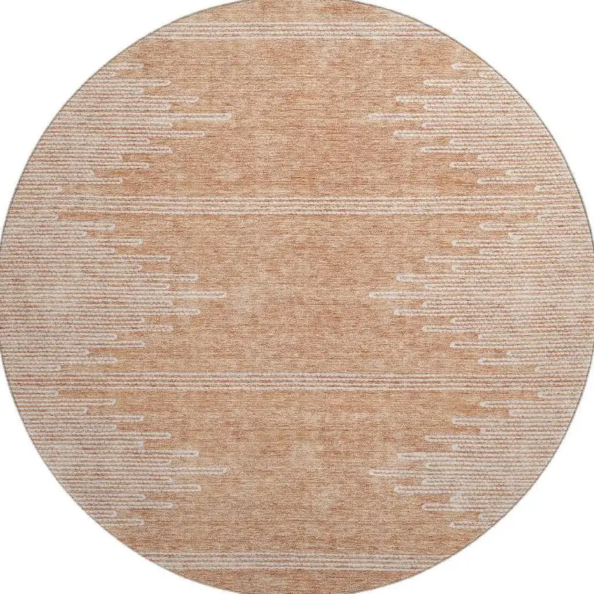 8' Salmon And Ivory Abstract Washable Round Rug With UV Protection Photo 3
