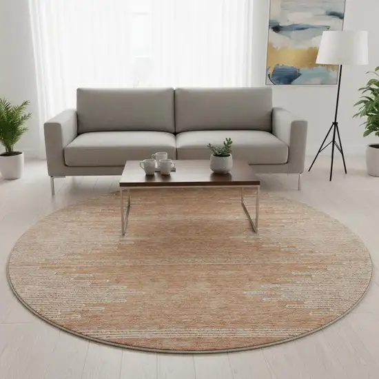 8' Salmon And Ivory Abstract Washable Round Rug With UV Protection Photo 2