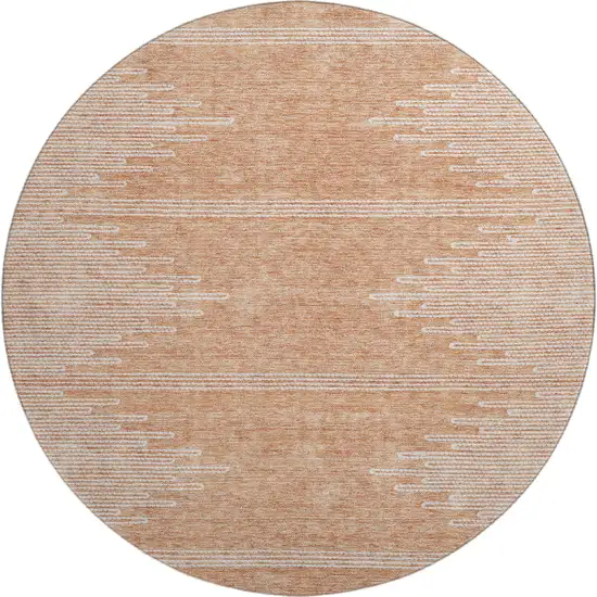 8' Salmon And Ivory Abstract Washable Round Rug With UV Protection Photo 1