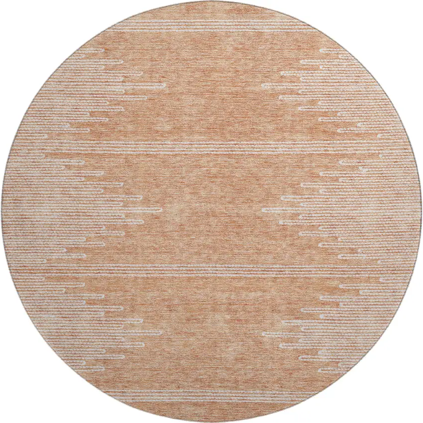 8' Salmon And Ivory Abstract Washable Round Rug With UV Protection Photo 1