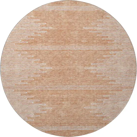 8' Salmon And Ivory Abstract Washable Round Rug With UV Protection Photo 4