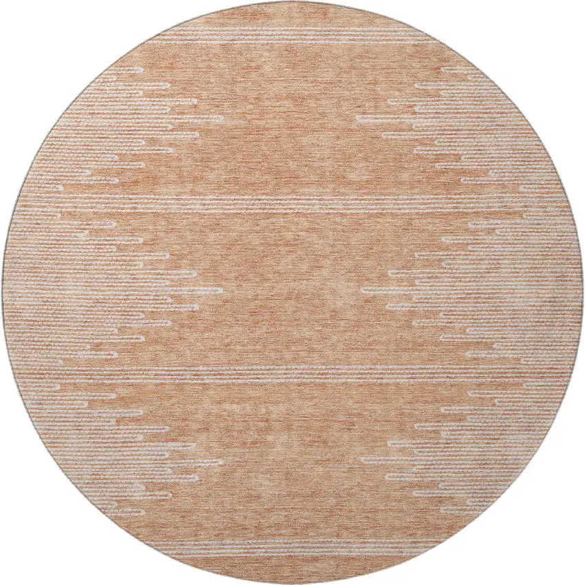 8' Salmon And Ivory Abstract Washable Round Rug With UV Protection Photo 4