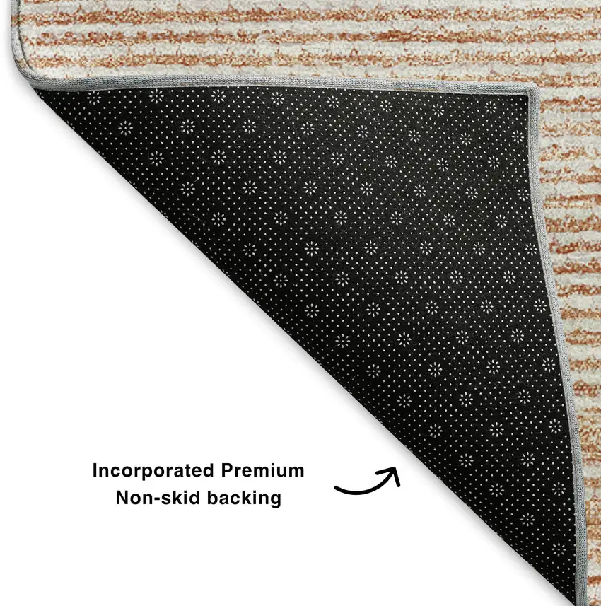 8' Salmon And Ivory Abstract Washable Round Rug With UV Protection Photo 6