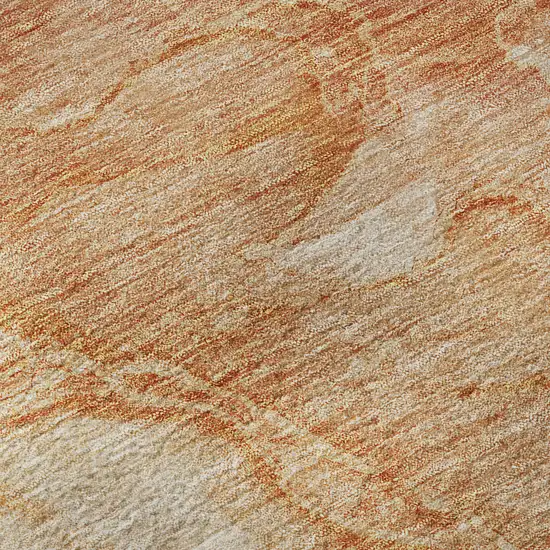 8' Salmon And Ivory Abstract Washable Round Rug With UV Protection Photo 8