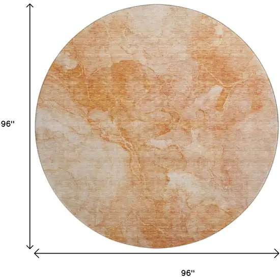 8' Salmon And Ivory Abstract Washable Round Rug With UV Protection Photo 6