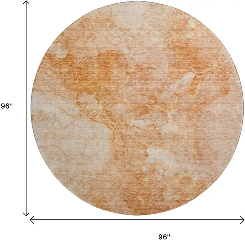 8' Salmon And Ivory Abstract Washable Round Rug With UV Protection Photo 6