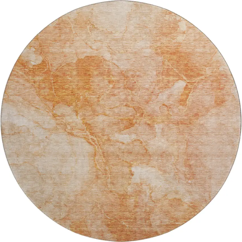 8' Salmon And Ivory Abstract Washable Round Rug With UV Protection Photo 7
