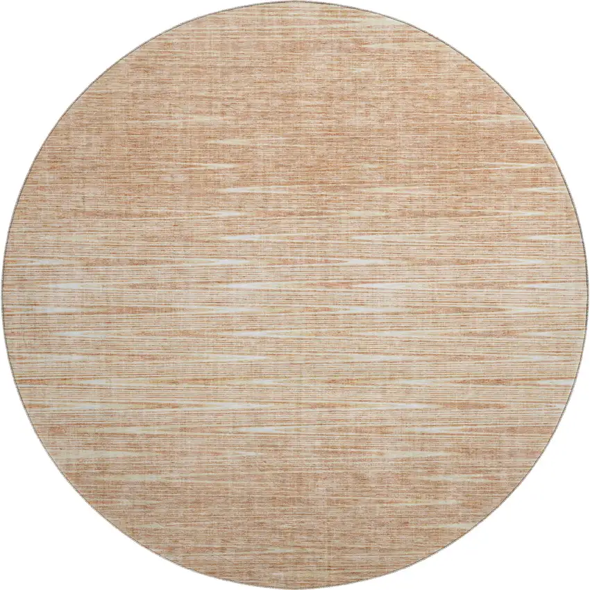 8' Salmon And Ivory Abstract Washable Round Rug With UV Protection Photo 1