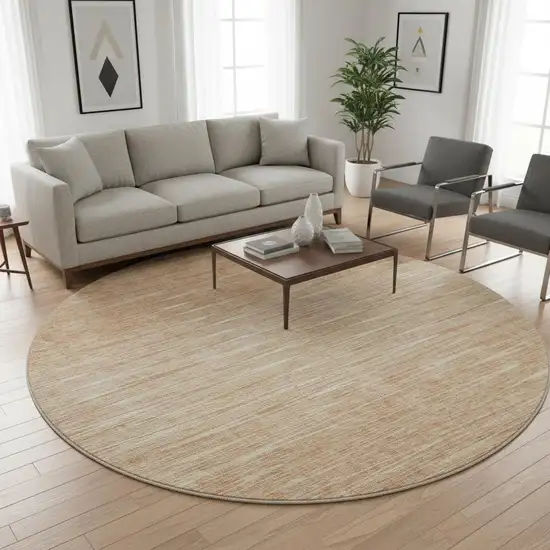 8' Salmon And Ivory Abstract Washable Round Rug With UV Protection Photo 2