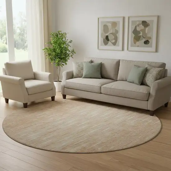 8' Salmon And Ivory Abstract Washable Round Rug With UV Protection Photo 1