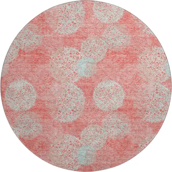 8' Salmon And Ivory Abstract Washable Round Rug With UV Protection Photo 1