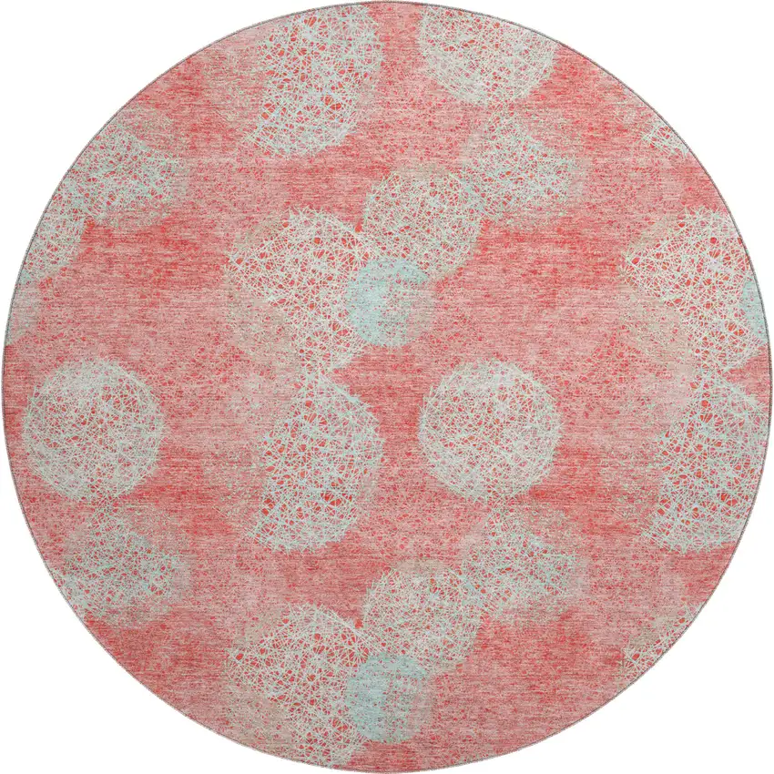 8' Salmon And Ivory Abstract Washable Round Rug With UV Protection Photo 1