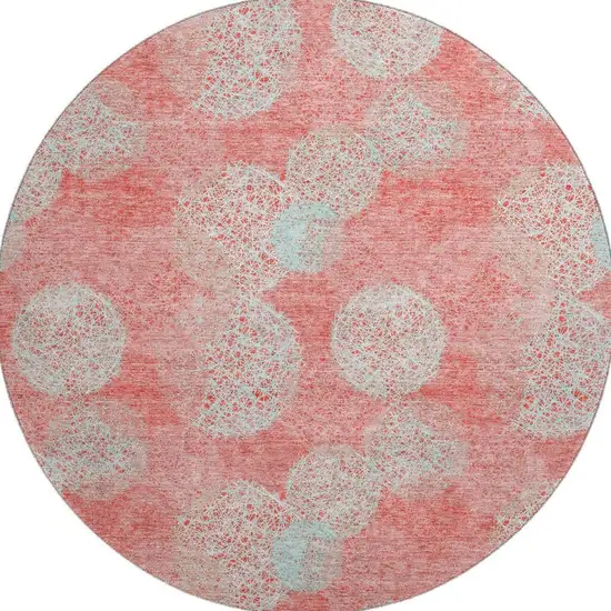 8' Salmon And Ivory Abstract Washable Round Rug With UV Protection Photo 3