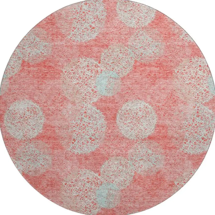 8' Salmon And Ivory Abstract Washable Round Rug With UV Protection Photo 3