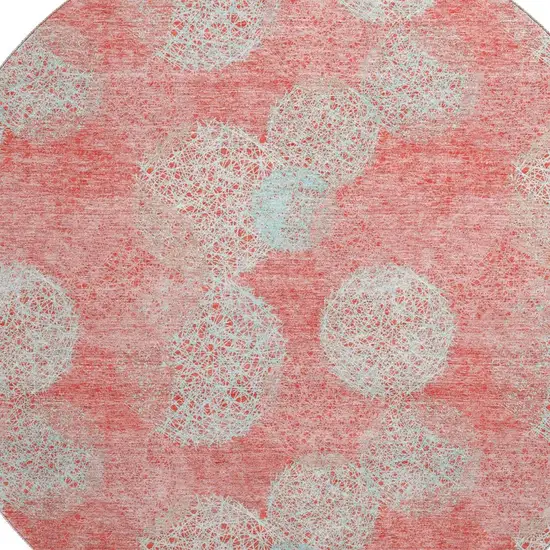 8' Salmon And Ivory Abstract Washable Round Rug With UV Protection Photo 2