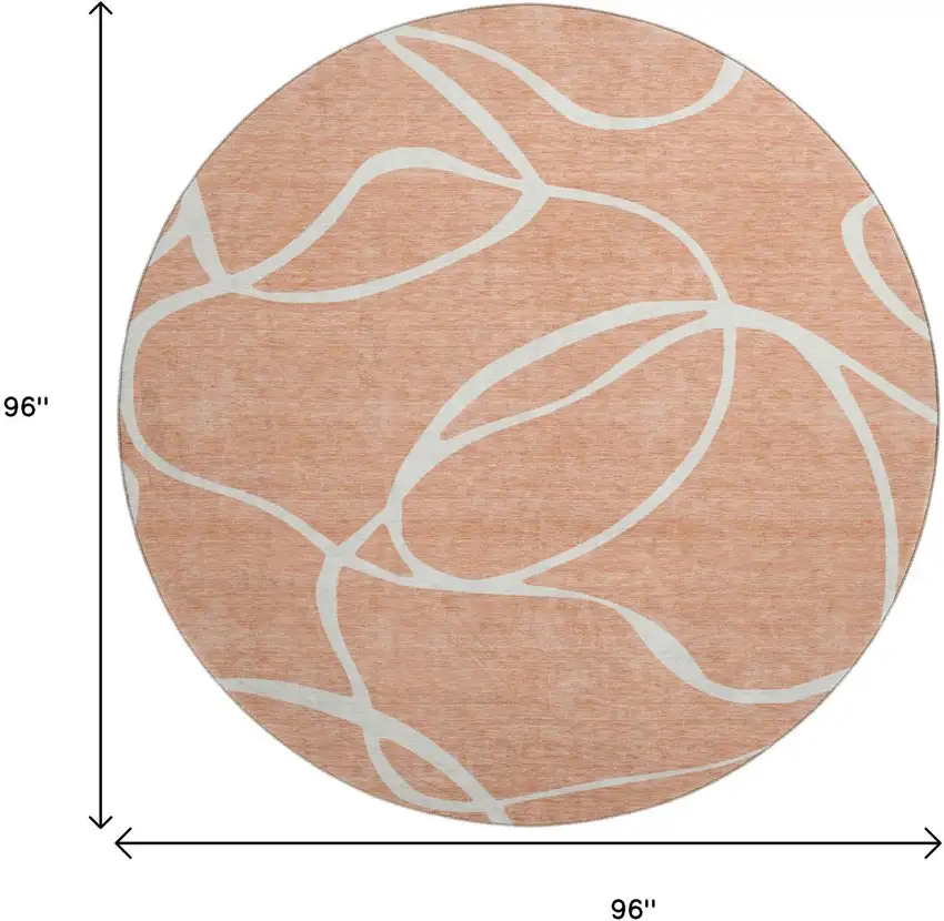 8' Salmon And Ivory Abstract Washable Round Rug With UV Protection Photo 9