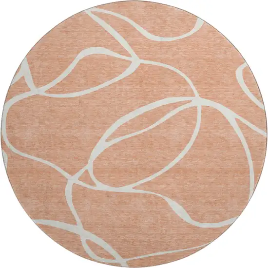 8' Salmon And Ivory Abstract Washable Round Rug With UV Protection Photo 1