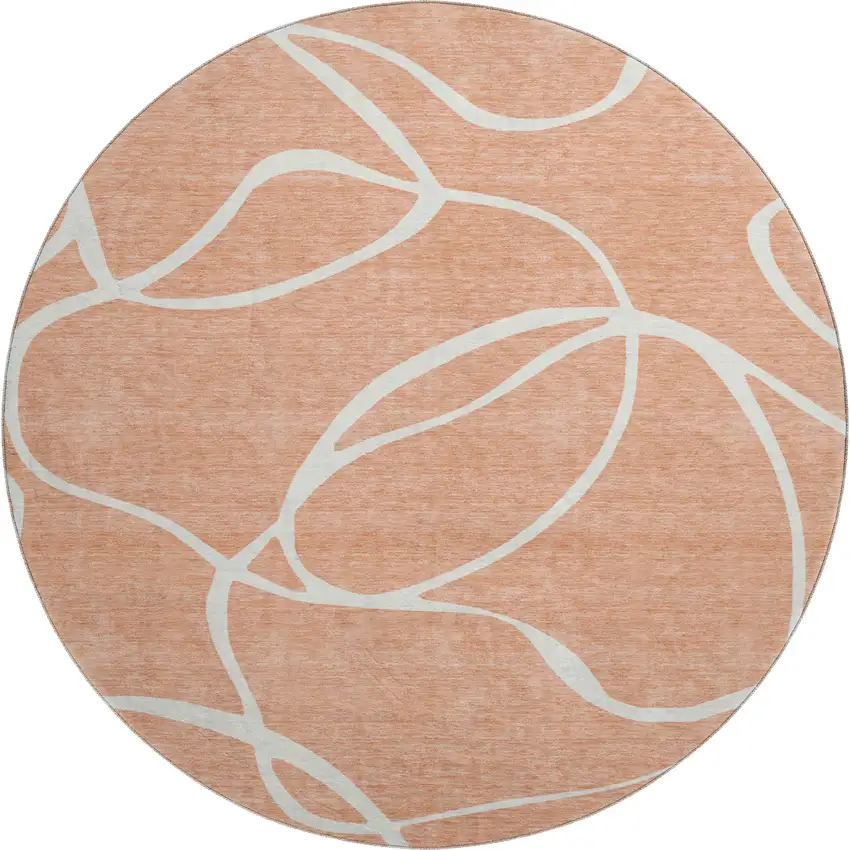8' Salmon And Ivory Abstract Washable Round Rug With UV Protection Photo 1