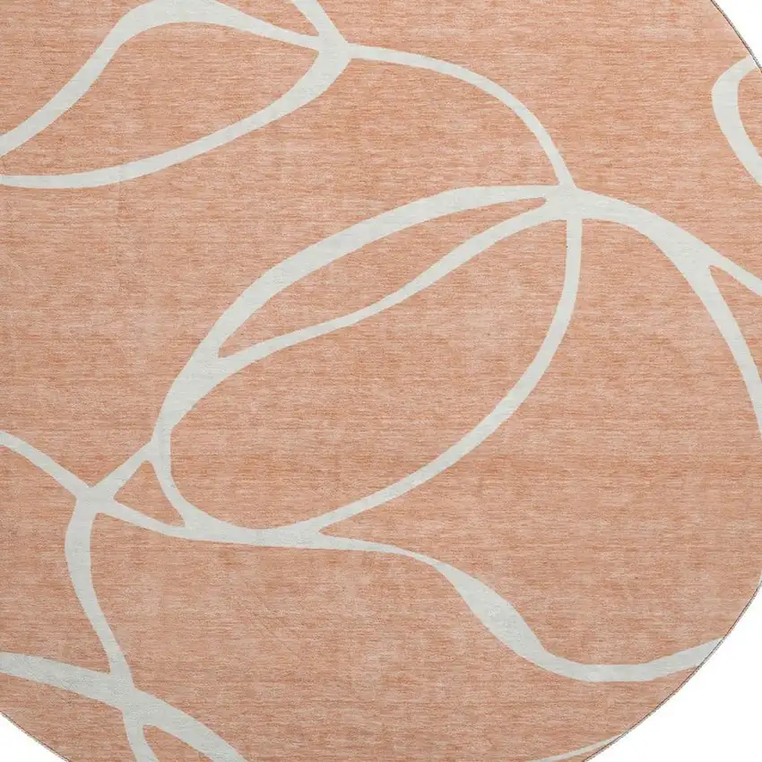 8' Salmon And Ivory Abstract Washable Round Rug With UV Protection Photo 2