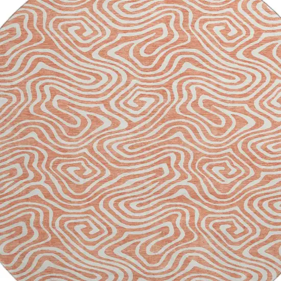 8' Salmon And Ivory Abstract Washable Round Rug With UV Protection Photo 2