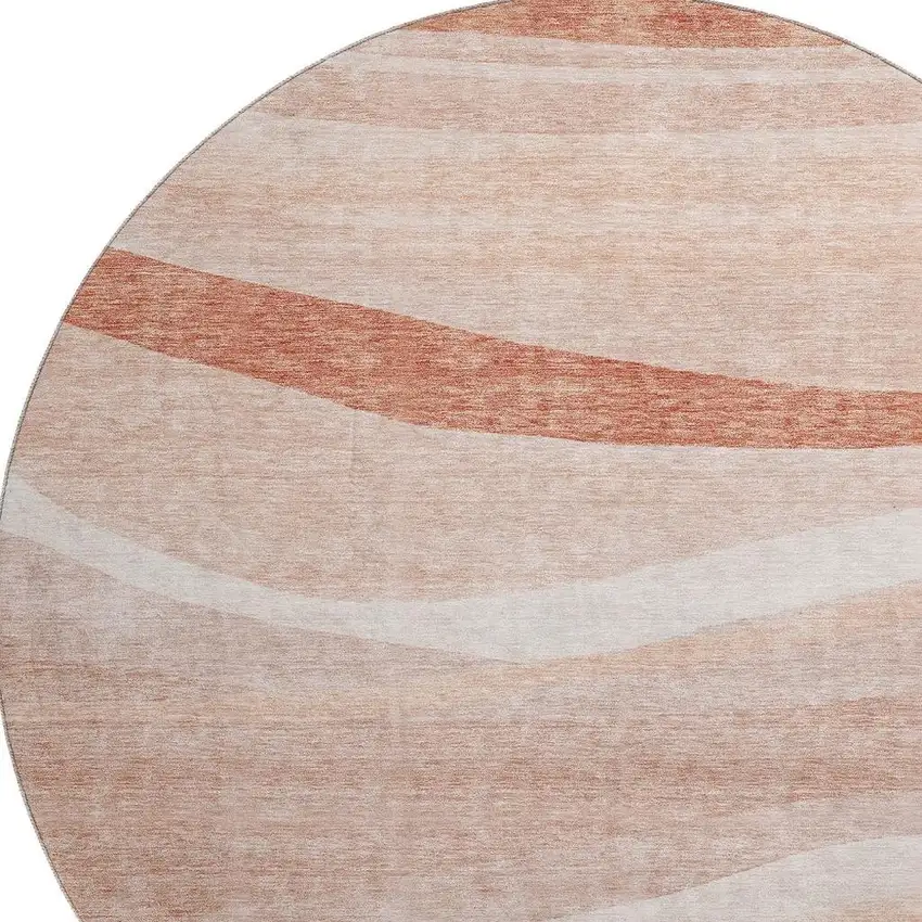 8' Salmon And Ivory Abstract Washable Round Rug With UV Protection Photo 2