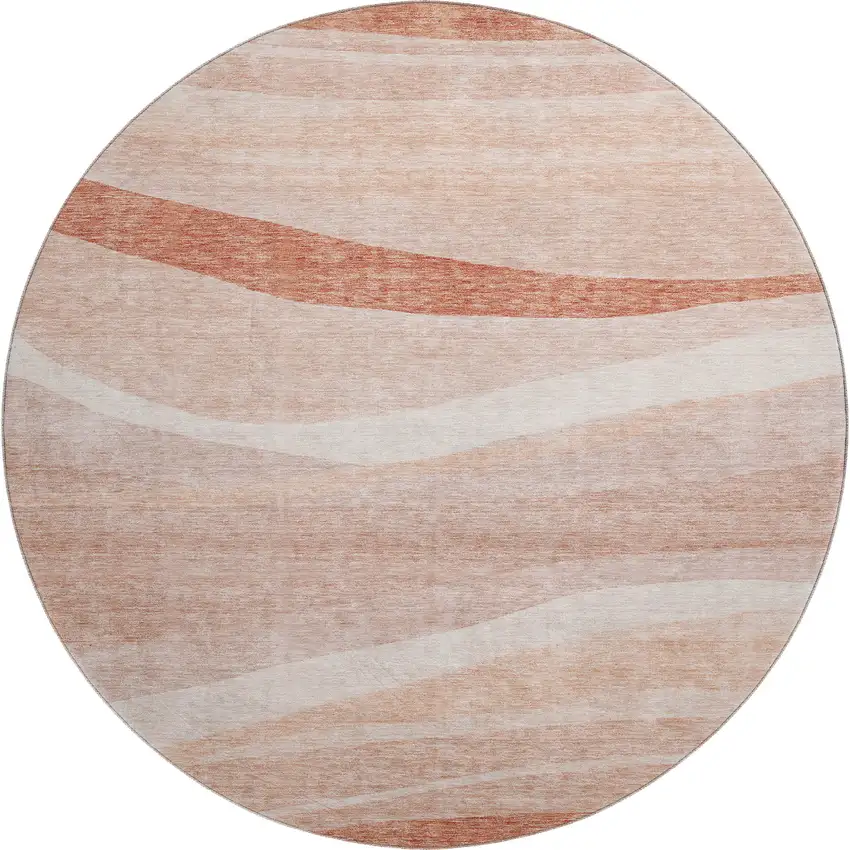 8' Salmon And Ivory Abstract Washable Round Rug With UV Protection Photo 1