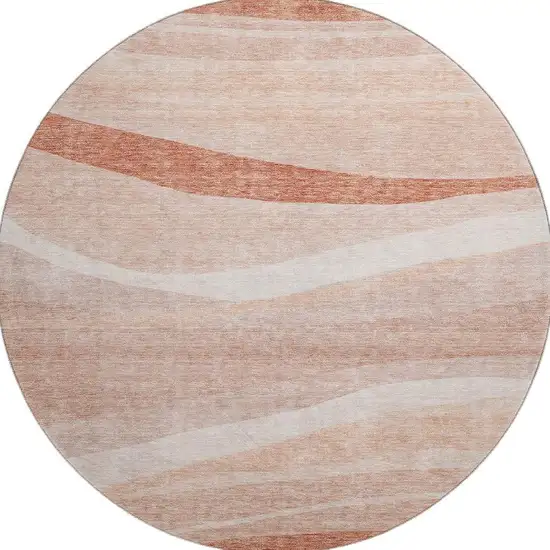 8' Salmon And Ivory Abstract Washable Round Rug With UV Protection Photo 3