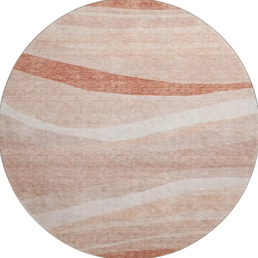 8' Salmon And Ivory Abstract Washable Round Rug With UV Protection Photo 3