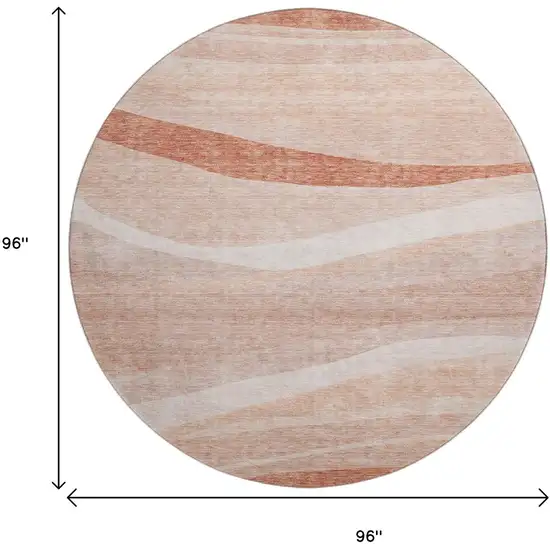 8' Salmon And Ivory Abstract Washable Round Rug With UV Protection Photo 9