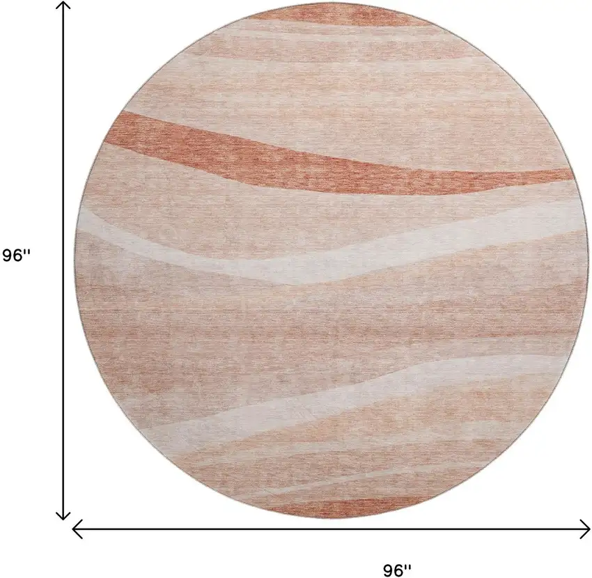 8' Salmon And Ivory Abstract Washable Round Rug With UV Protection Photo 9