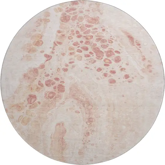8' Salmon And Ivory Abstract Washable Round Rug With UV Protection Photo 1