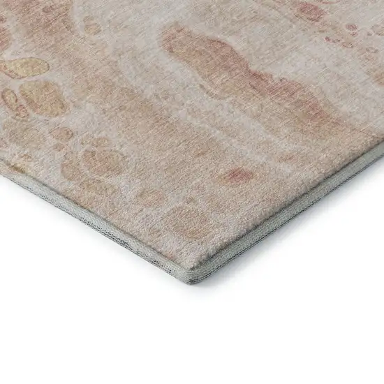 8' Salmon And Ivory Abstract Washable Round Rug With UV Protection Photo 7