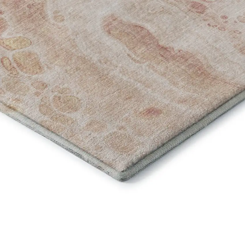 8' Salmon And Ivory Abstract Washable Round Rug With UV Protection Photo 7