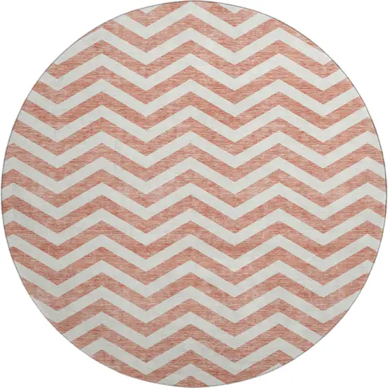 8' Salmon And Ivory Chevron Washable Round Rug With UV Protection Photo 1