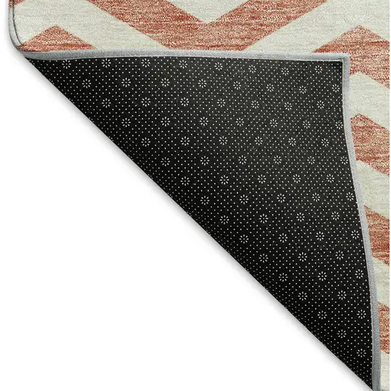 8' Salmon And Ivory Chevron Washable Round Rug With UV Protection Photo 5