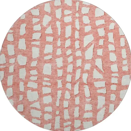 8' Salmon And Ivory Cobblestone Washable Round Rug With UV Protection Photo 4