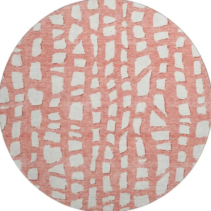 8' Salmon And Ivory Cobblestone Washable Round Rug With UV Protection Photo 4