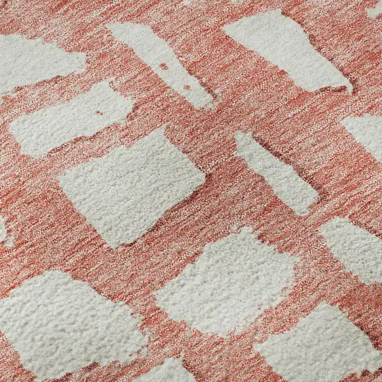 8' Salmon And Ivory Cobblestone Washable Round Rug With UV Protection Photo 9