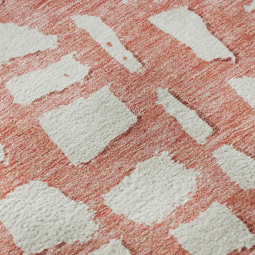 8' Salmon And Ivory Cobblestone Washable Round Rug With UV Protection Photo 9