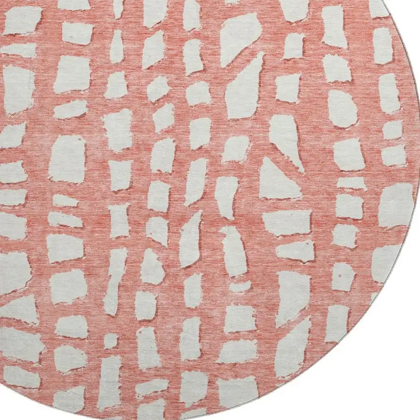 8' Salmon And Ivory Cobblestone Washable Round Rug With UV Protection Photo 3