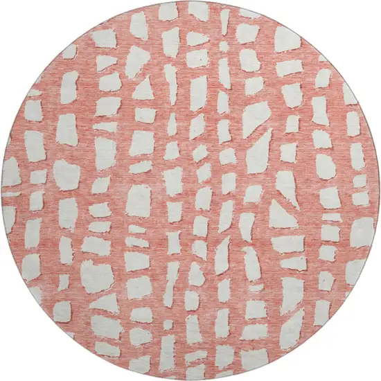 8' Salmon And Ivory Cobblestone Washable Round Rug With UV Protection Photo 1
